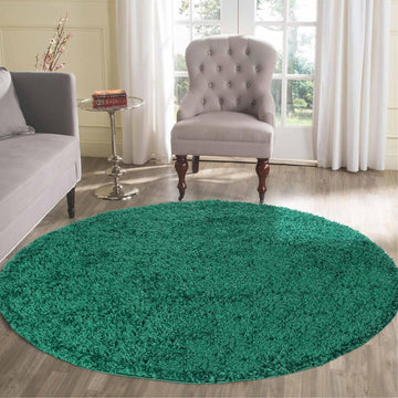 Oxford OXF00 Plain Plush Soft Stain-Resistant Textured Polypropylene Shaggy Emerald Round Rug-Desire Rugs-Rug Love - The Most Loved Rug Store